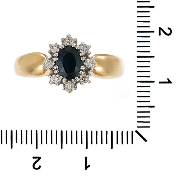 Ring, 14K, Gelb-/Weißgold, Saphir, Brillanten