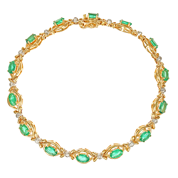 Armband, 14K, Gelb-/Weißgold, Smaragde, Brillanten