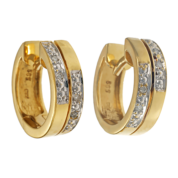 Creolen, 14K, Gelb-/Weißgold, Diamanten