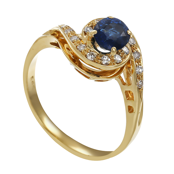 Ring, 14K, Diamant, Saphir
