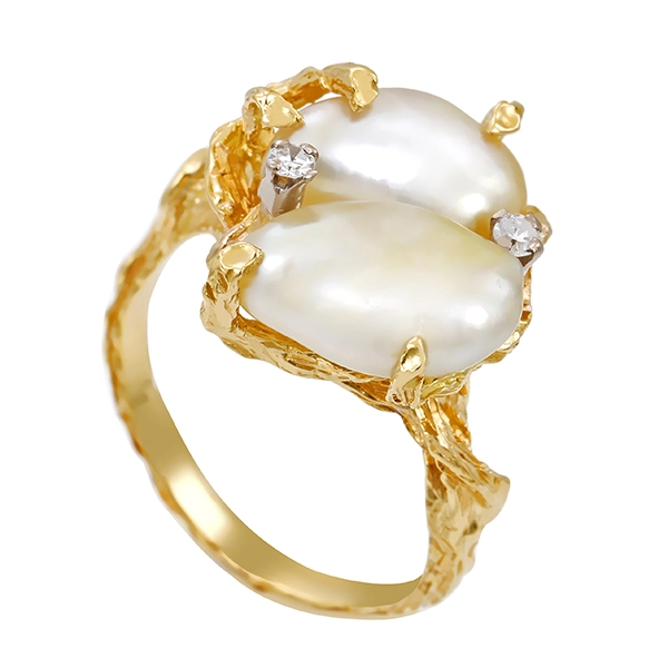 Ring, 18K, Gelbgold, Diamanten, Perlen
