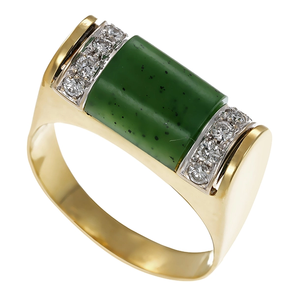 Ring, 14K, Gelb-/Weißgold, Nephrit, Brillanten 0,34 ct