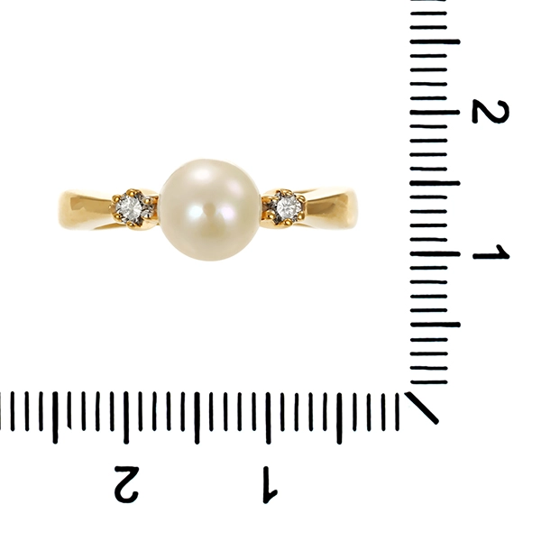Ring, 14K, Gelbgold, Perle, Brillanten