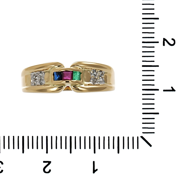 Ring, 14K, Gelbgold, Diamanten, Saphir, Rubin, Smaragd