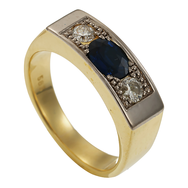 Ring, 14K, Gelb-/Weißgold, Brillanten, Saphir