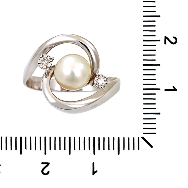 Ring, 14K, Weißgold, Perle, Diamanten