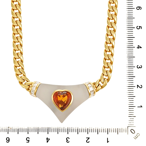 Collier, 18K, Gelbgold, Citrin, Bergkristall, Panzer-