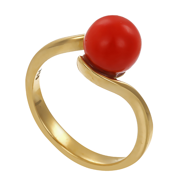 Ring, 18K, Gelbgold, Koralle