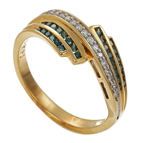 Ring, 9K, Gelb-/Weißgold, Diamanten