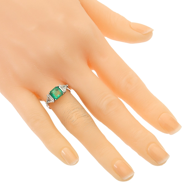 Ring, 18K, Weißgold, Diamanten, Smaragd
