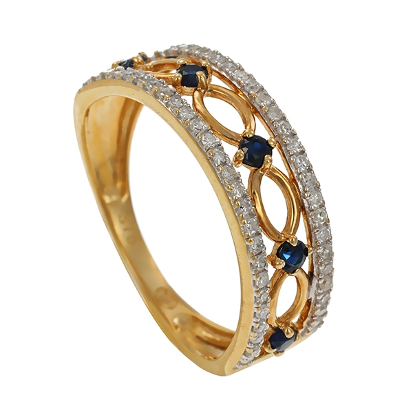 Ring, 9K, Gelb-/Weißgold, Diamanten, Saphire