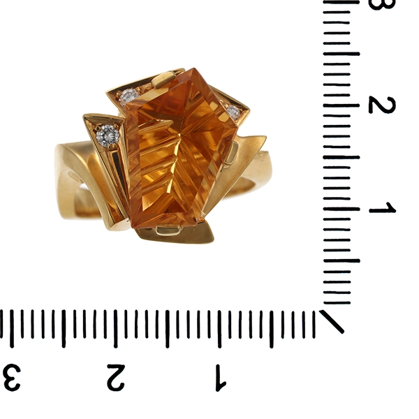 Ring, 18K, Gelbgold, Citrin, Brillanten