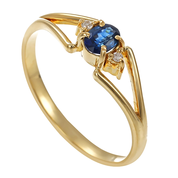 Ring, 14K, Gelbgold, Saphir, Diamant