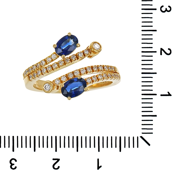 Ring, 18K, Gelbgold, Saphire, Brillanten 0,69 ct