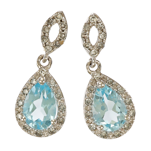 Steckhänger, 14K, Weißgold, Topas, Diamant