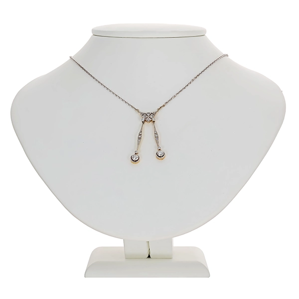 Collier, 14K, Gelb-/Weißgold, Diamanten, Diamantrosen