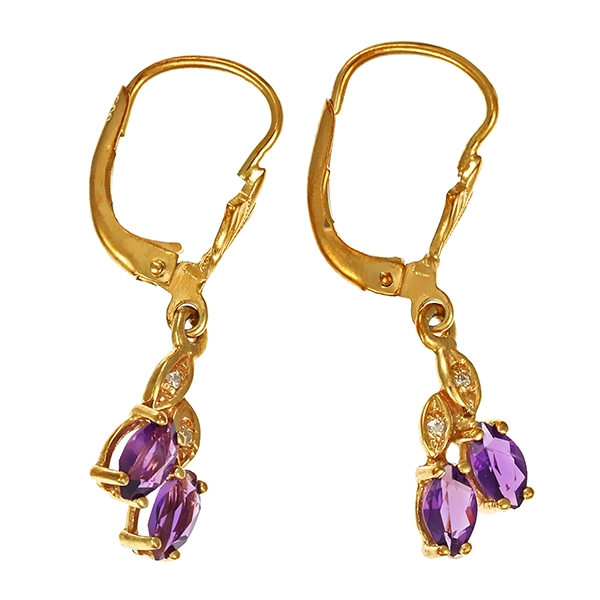 Ohrhänger, 8K, Gelbgold, Amethyst, Diamanten