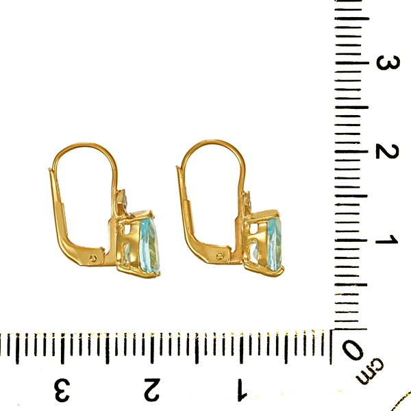 Ohrhänger, 14K, Gelbgold, Topas blau, Diamant