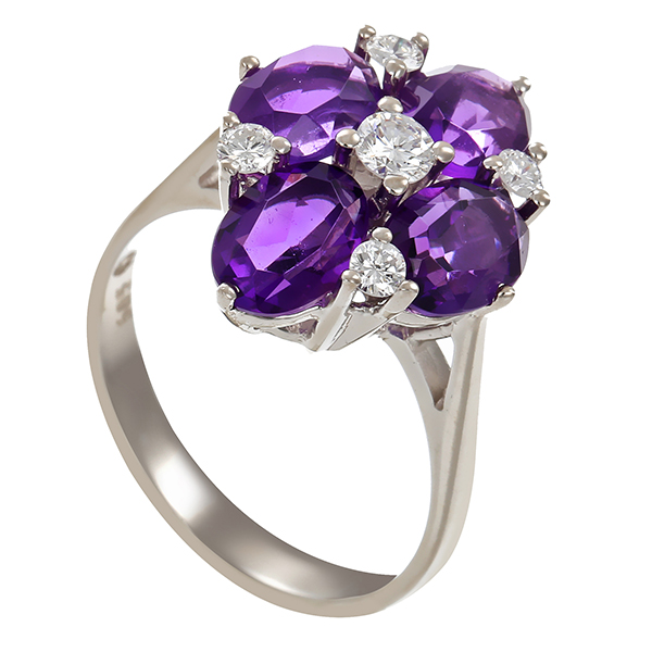 Ring, 14K, Weißgold, Amethyst, Brillant