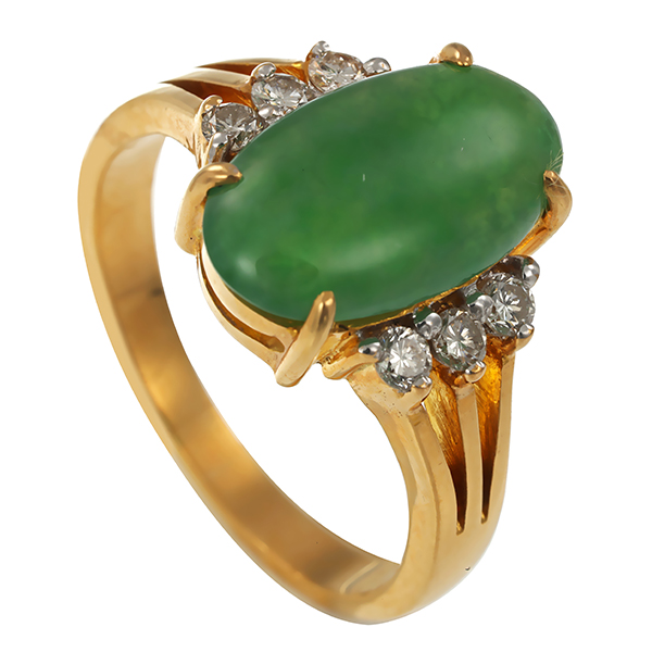 Ring, 18K, Gelbgold, Jade, Brillant