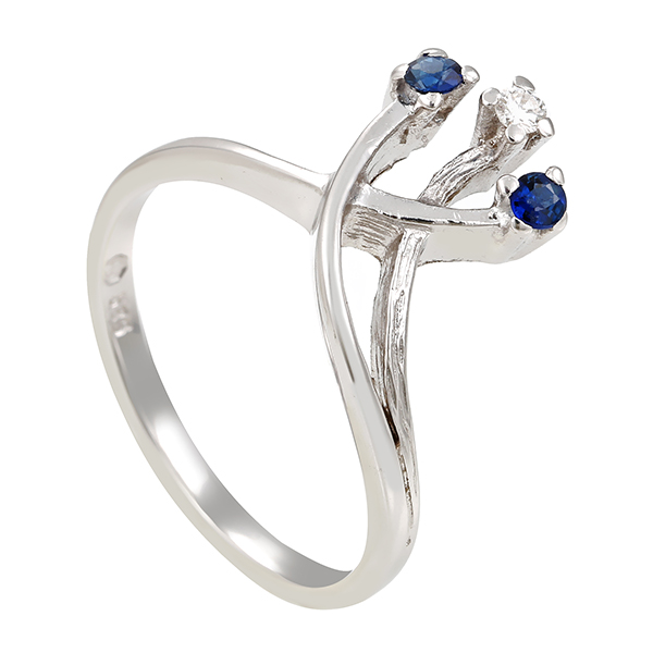 Ring, 14K, Weißgold, Brillant, Saphir