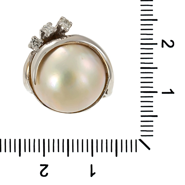 Ring, 14K, Weißgold, Perle, Brillanten