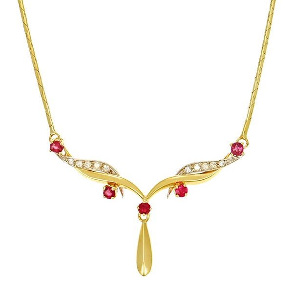 Collier, 14K, Geolb-/Weißgold, Zirkonia, synth. Rubin