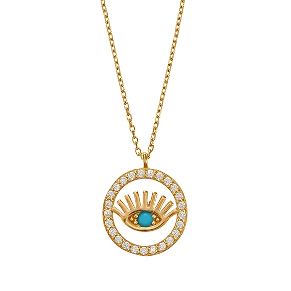 Collier, 14K, Gelbgold, Zirkonia, Türkis
