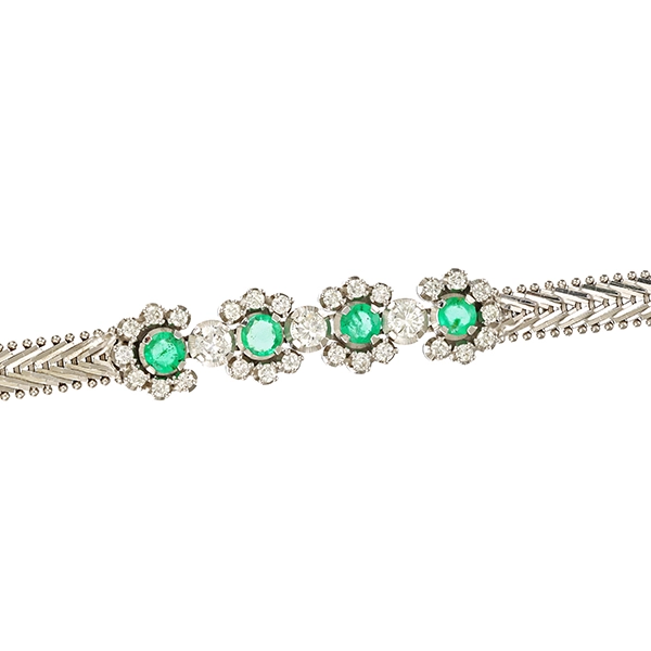 Armband, 18K, Gelbgold rhodiniert, Smaragd, Brillant