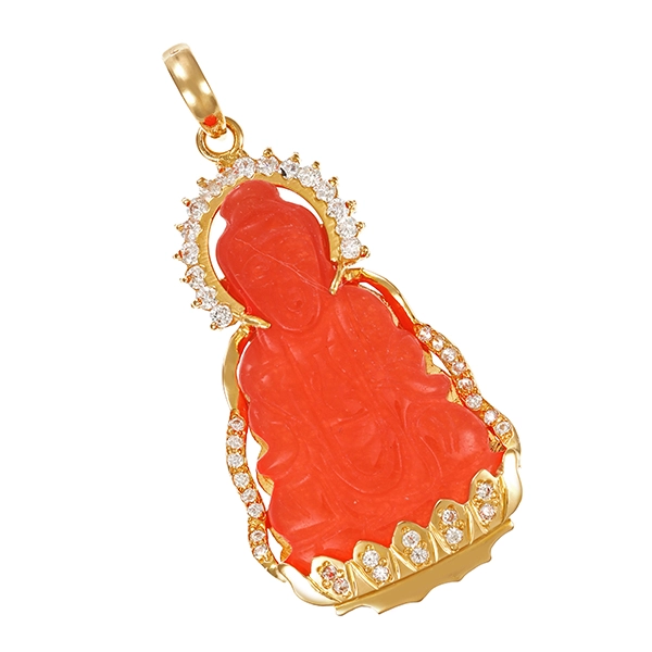 Anhänger, 14K, Gelbgold, Jade, Zirkonia