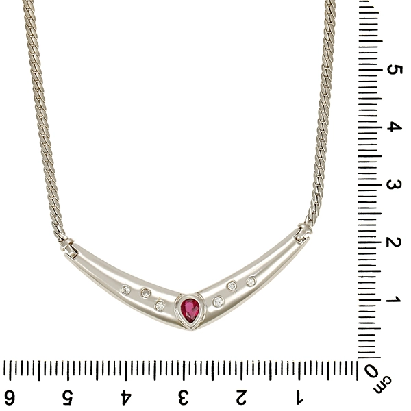 Collier, 14K, Weißgold, Rubin, Brillanten