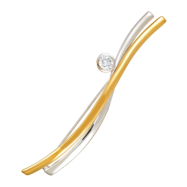 Brosche, 18K, Gelb-/Weißgold, Brillant