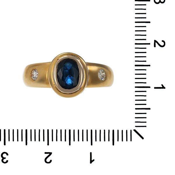 Ring, 18K, Gelbgold, Saphir, Brillant