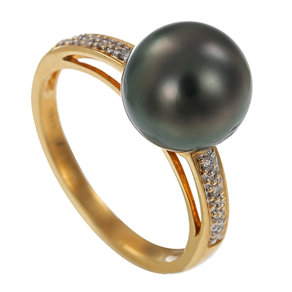Ring, 14K, Gelbgold, Perle, Brillanten