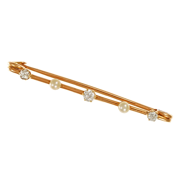 Brosche, 14K, Gelbgold, Diamant, Antikstil