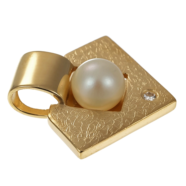 Anhänger, 14K, Gelbgold, Perle, Brillant