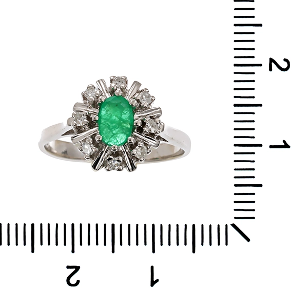 Ring, 14K, Weißgold, Smaragd, Diamanten, U53