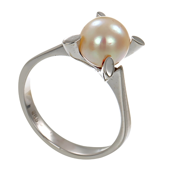 Ring, 14K, Weißgold, Perle