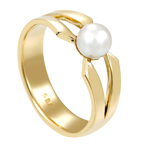 Ring, 14K, Gelbgold, Perle
