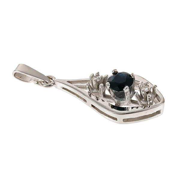 Anhänger, 14K, Weißgold, Saphir, Diamant