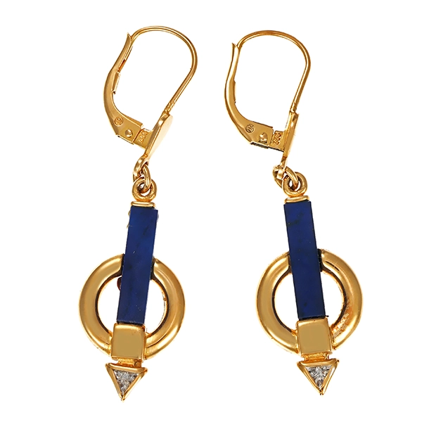 Ohrhänger, 8K, Gelb-/Weißgold, Lapis, Zirkonia