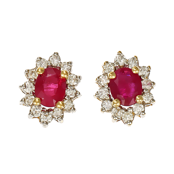 Ohrstecker, 14K, Gelb-/Weißgold, Rubin, Brillanten