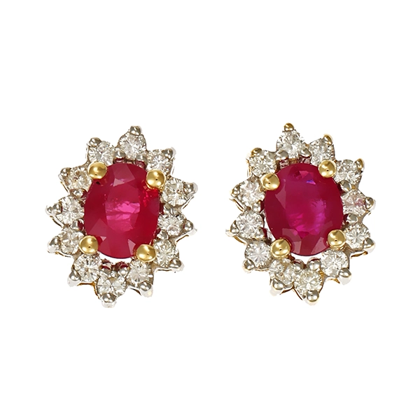 Ohrstecker, 14K, Gelb-/Weißgold, Rubin, Brillanten