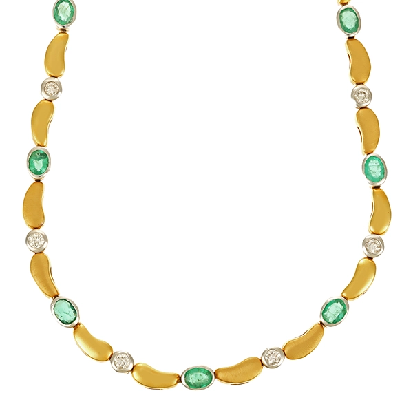 Collier, 18K, Gelb-/Weißgold, Smaragde, Brillanten