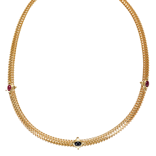 Collier, 14K, Gelbgold, Saphir, Rubine