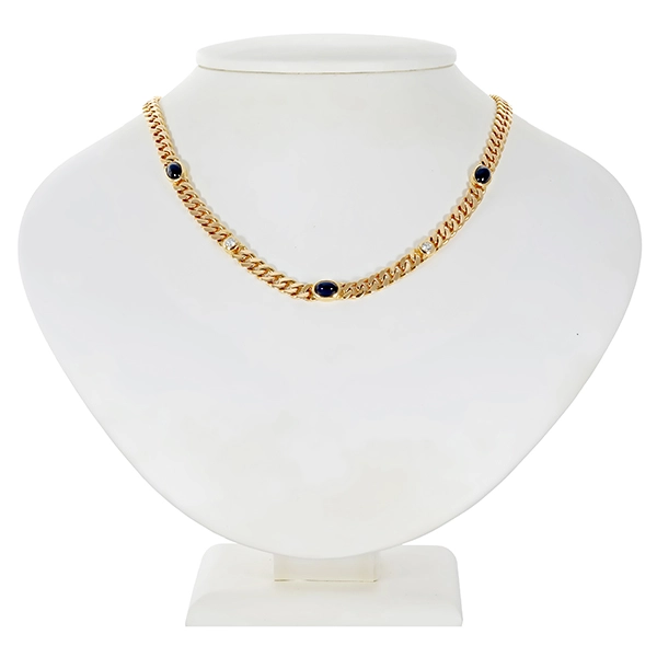 Collier, 14K, Gelbgold, Brillant, Saphir
