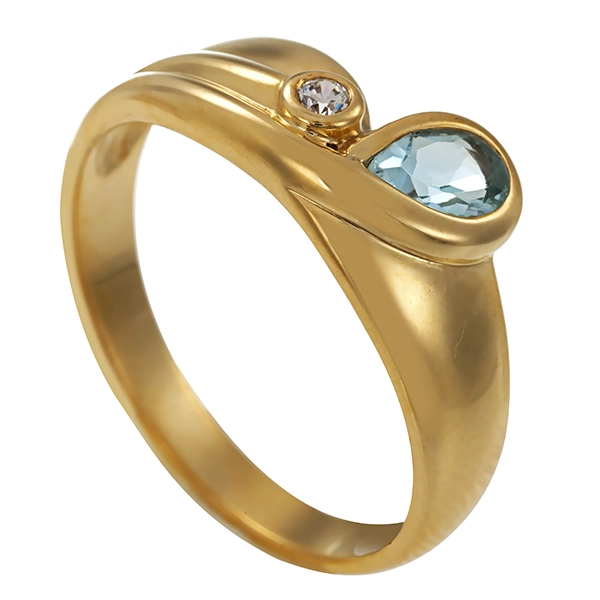 Ring, 8K, Gelbgold, Topas blau, Zirkonia