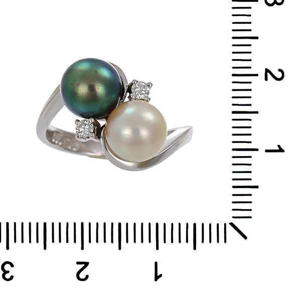Ring, 14K, Weißgold, Perlen, Brillanten