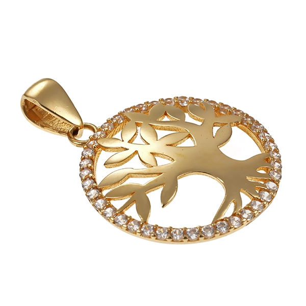 Anhänger, 14K, Gelbgold, Zirkonia, Baum