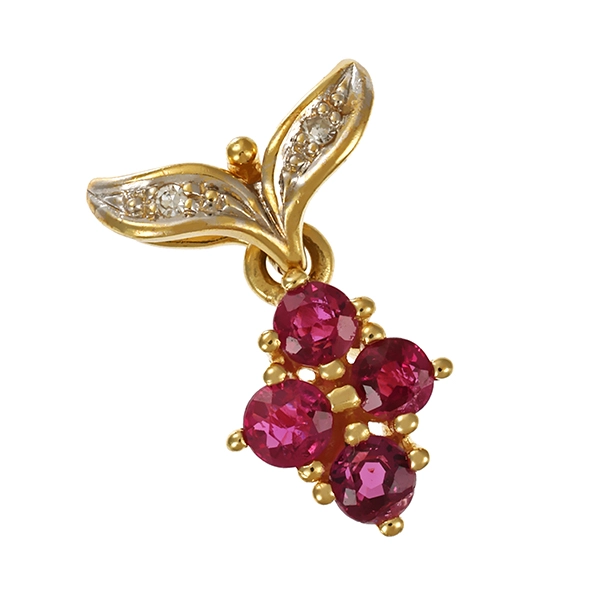 Anhänger, 14K, Gelb-/Weißgold, Rubine, Diamanten
